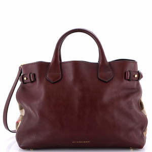 Burberry Medium Banner Tote Leather and House Check Canvas